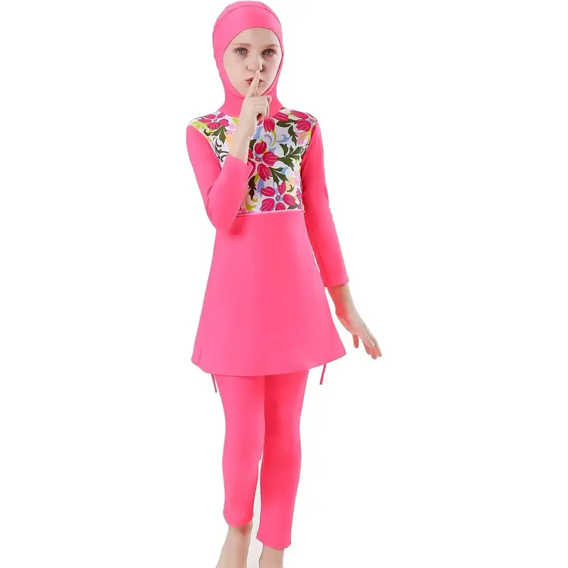 Muslim Swimsuits for Girls Kids Modest Islamic Swimwear Burkini Full Cover Hijab Top Pants Swimming Cap Bathing Suits
