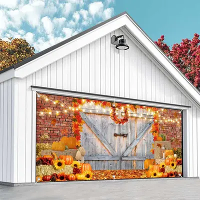 Aperturee Brick Wall Wood Door Pumpkin Maple Garage Door Banner