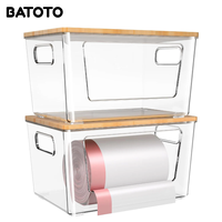Batoto Trash Bag Holder with Bamboo Lid, Stackable Trash Bag Dispenser, Extra Large Garbage Bag Holder for Kitchen Laundry Ro...