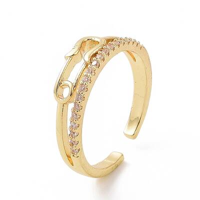 Clear Cubic Zirconia Safe Pin Shape Open Cuff Ring