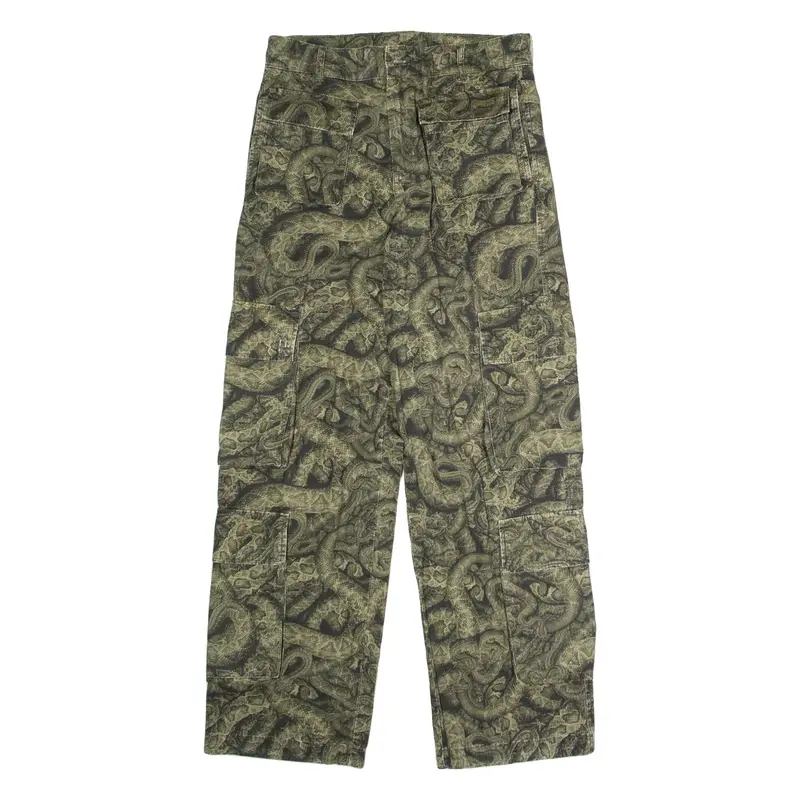 PESO Snake Print Cargo Mens Trousers Green Regular Straight W32 L32