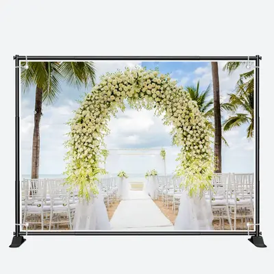 White Gauze Flower Arch Seaside Wedding Backdrop - Aperturee