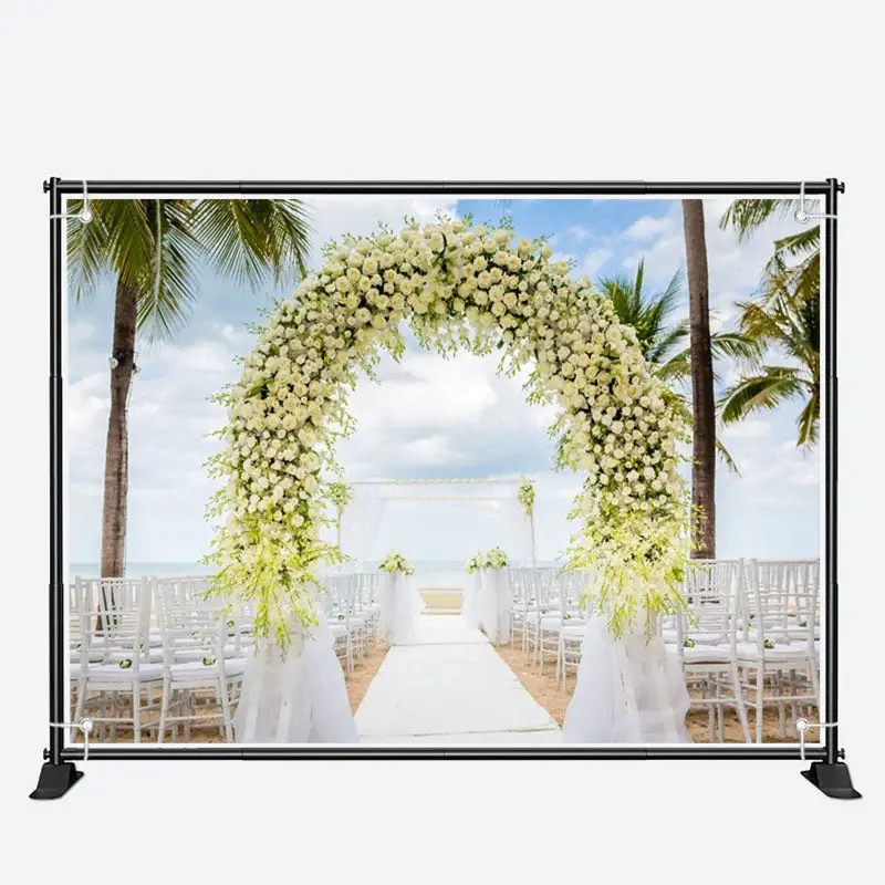 White Gauze Flower Arch Seaside Wedding Backdrop - Aperturee
