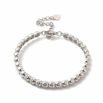 Clear Cubic Zirconia Beaded Cuff Bangle with Clasps