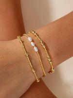 Boho Style Faux Pearl Decorated Beaded Bracelet, Fashion Jewelry for Party, Daily Clothing Decor, Trendy All-match & Exquisit...