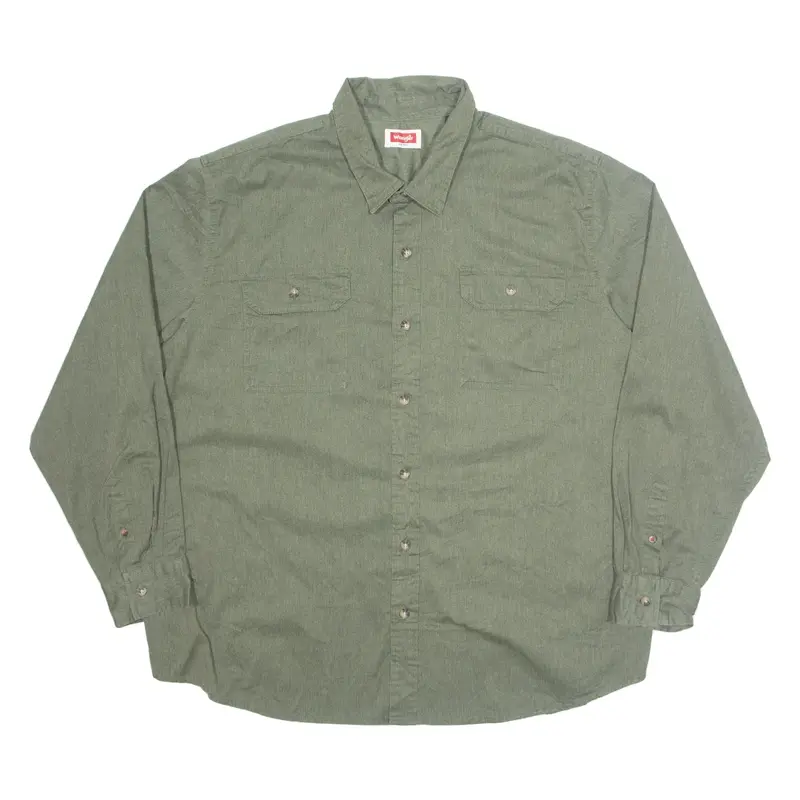 WRANGLER Mens Plain Shirt Green Long Sleeve 2XL