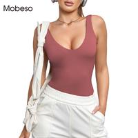 Mobeso Womens Bodysuits Deep V Neck Backless Sleeveless Double-Lined Thong Bodysuit shapewear Tank Top Sexy outfit comforable...