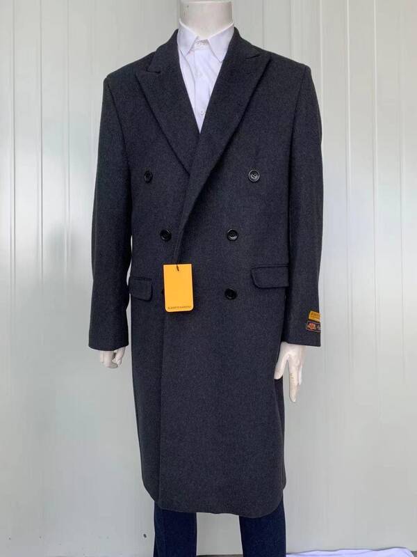 Mens Full Length Wool and Cashmere Overcoat - Winter Topcoats - Grey Coat