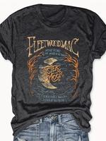 Women's Moon Print Round Neck Tee, Vintage Trendy Casual Short Sleeve T-shirt for Daily Wear, Ladies Summer Outfit
