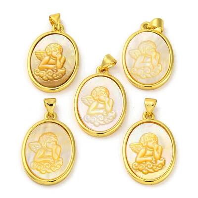 Natural Yellow Shell Carved Angel Pendants