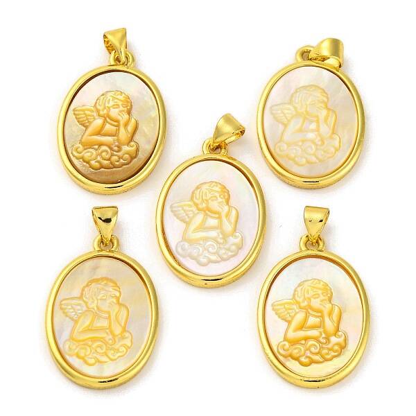 Natural Yellow Shell Carved Angel Pendants
