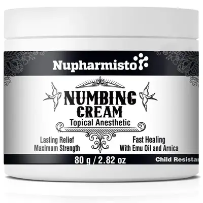 Nupharmisto Tattoo Numbing Cream: Maximum Strength Lidocaine & Menthol for Long-Lasting Pain Relief During Tattoos, Piercings...