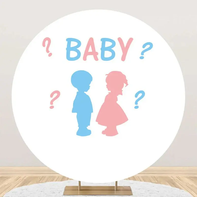 Round Blue Pink Baby Outline Gender Reveal Backdrop - Aperturee