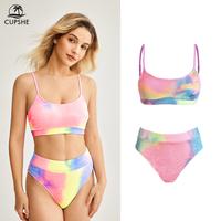 CUPSHE Women's Bikini Set Two Piece Swimsuits Stylish Beachwear High Waisted Scoop Neck Spaghetti Adjustable Straps Textured ...