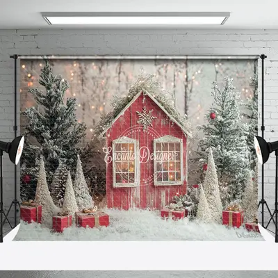 Snowy Cabin Wonderlads Winter Christmas Backdrop - Aperturee