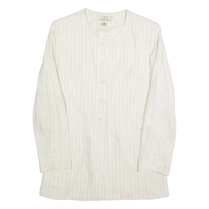 UN DEUX TROIS Mens Blazer Jacket Cream Linen 90s Striped S