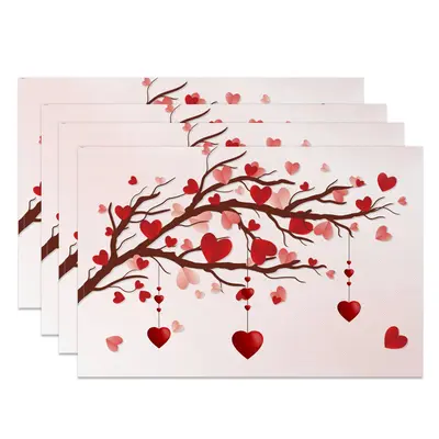 Aperturee Romantic Love Tree Valentines Day Set Of 4 Placemats, 14x12 Inch, 15.8 USD, NYJY00393-S, placemats