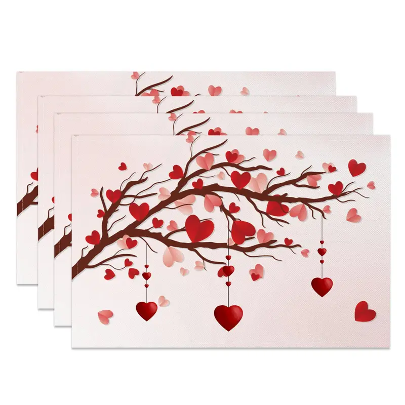 Aperturee Romantic Love Tree Valentines Day Set Of 4 Placemats, 14x12 Inch, 15.8 USD, NYJY00393-S, placemats