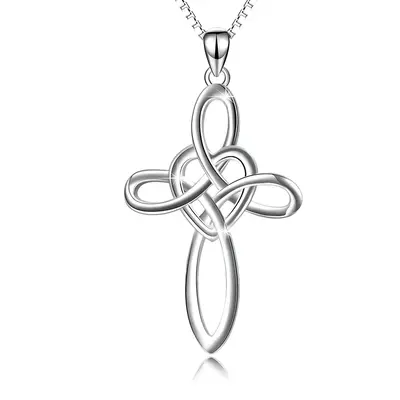 YFN Celtic Knot Cross Necklace 925 Sterling Silver Infinity Love Heart Pendant Necklace Jewelry Gifts for Women