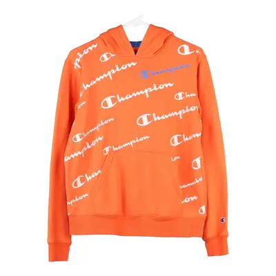 Age 14-16 Champion Spellout Hoodie - XL Orange Cotton Blend