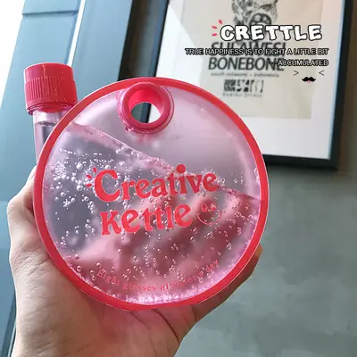 Creative Kettle Water Bottle Creative Round Bottle Drinkware For Outdoor Sport Flat Kettle Plastic Water Bottle Travel | Colo...