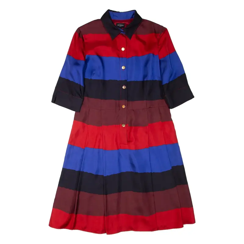 HOBBS LONDON Womens Shirt Dress Red Silk Striped Short Sleeve Knee Length M