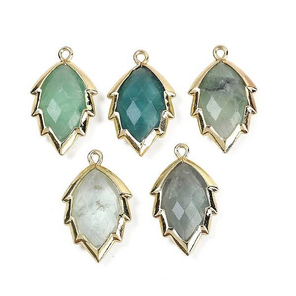 Natural Green Fluorite Faceted Leaf Pendants
