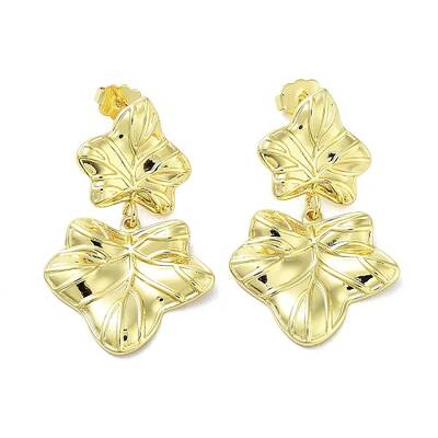 Rack Plating Brass Leaf Dangle Stud Earrings