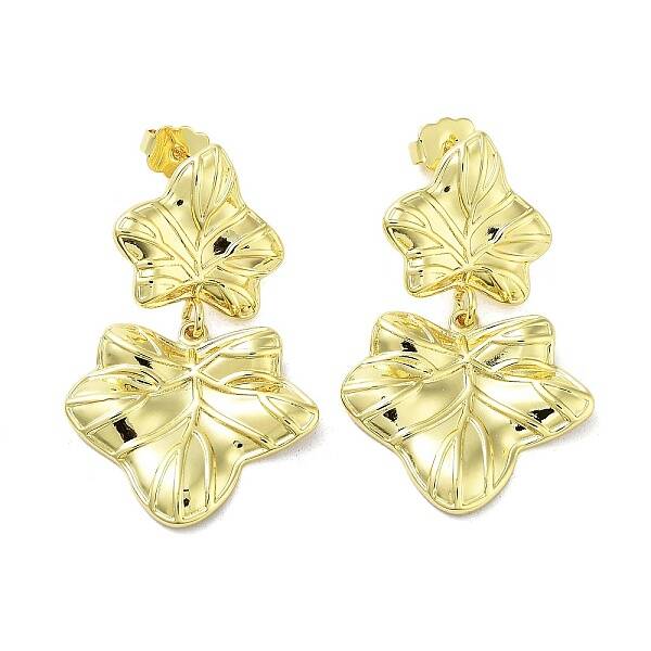 Rack Plating Brass Leaf Dangle Stud Earrings