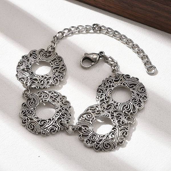 304 Stainless Stee Flat Round Link Chain Bracelets for Women Men