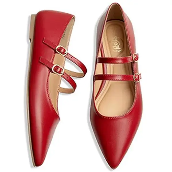 [One Size Up!!!]Trary Mary Jane Shoes Women Ballet Flats Shoes Dressy Comfortable Mary Jane Flats Slip on Women's Flats Point...