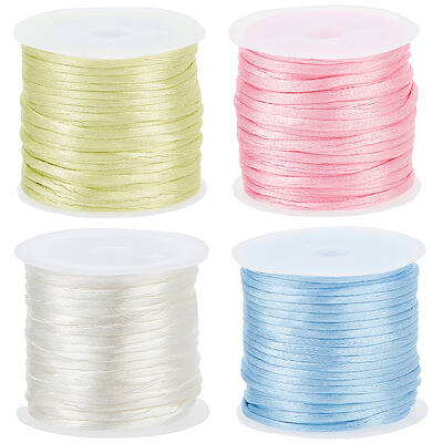 4 Rolls 4 Colors Nylon Rattail Satin Cord