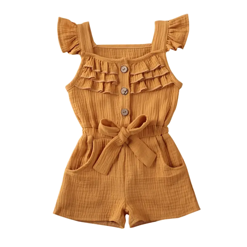 LAGKIYOJ Toddlers Baby Girls Flying Sleeve Jumpsuit Romper, Sleeveless Button Down Solid Color Elastic Jumpsuit