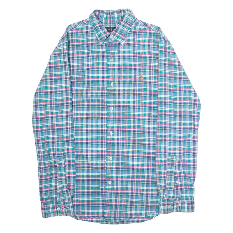 RALPH LAUREN Slim Fit Mens Shirt Blue Plaid Long Sleeve M