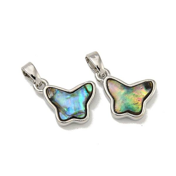 Rack Plating Brass Pave Natural Paua Shell Butterfly Charms
