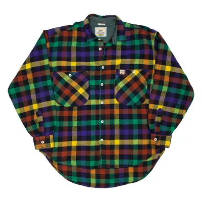 LEMON Mens Flannel Shirt Yellow Check Long Sleeve L