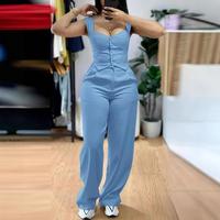 2025 Women's Clothing Elegant Suspenders Short Tight Vest Casual Wide-Leg Pants Suit