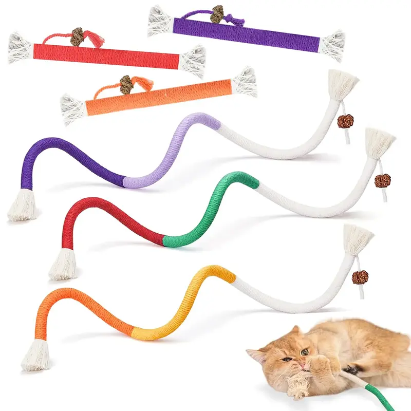 Cat Toys Chew Ropes 3Pcs Cat Toy Set, Safe Teeth Cleaning Toy for Indoor Kittens, Interactive Cat Nip Kitty Toys for All Bree...