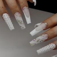 Long Square Fake Nail Kit, 24pcs/set Glossy False Press on Fake Nail with Nail File & Jelly Glue for Women & Girls DIY, Vale...