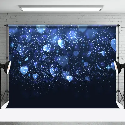 Blue Glitter Love Bokeh Valentines Day Backdrop - Aperturee