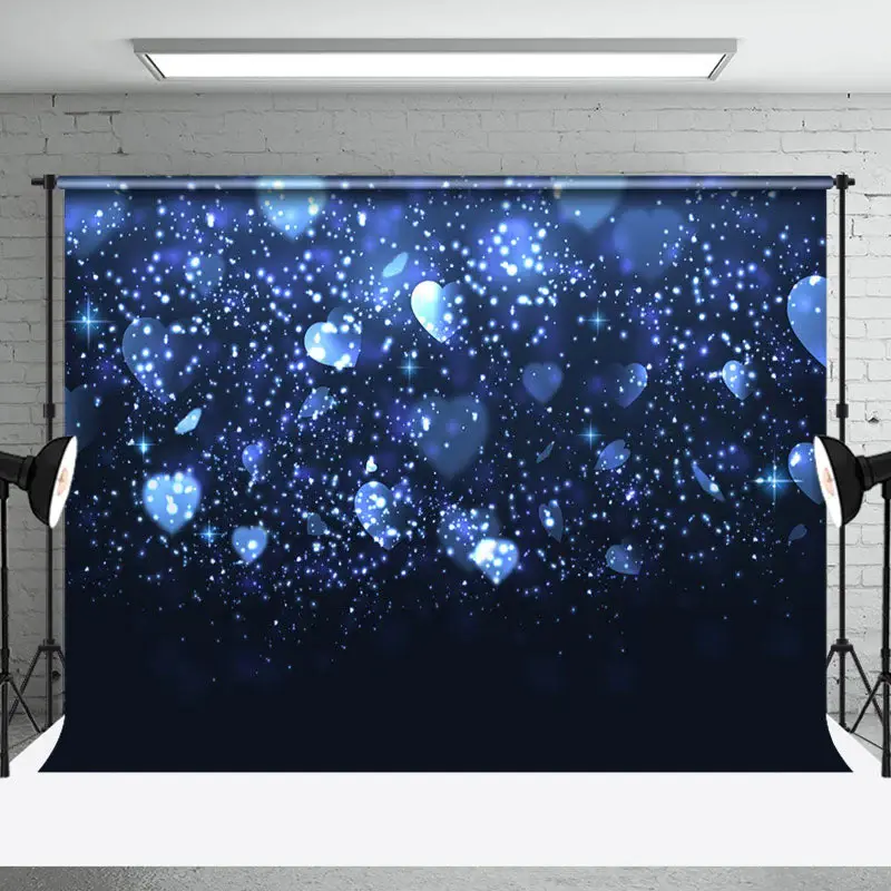 Blue Glitter Love Bokeh Valentines Day Backdrop - Aperturee