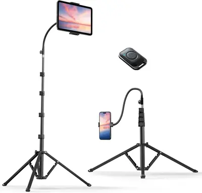 Weilisi 82 Tall Heavy Duty Phone Stand for Recording, Tablet Stand Holder with 15 Adjustable Gooseneck, Overhead Selfie T...