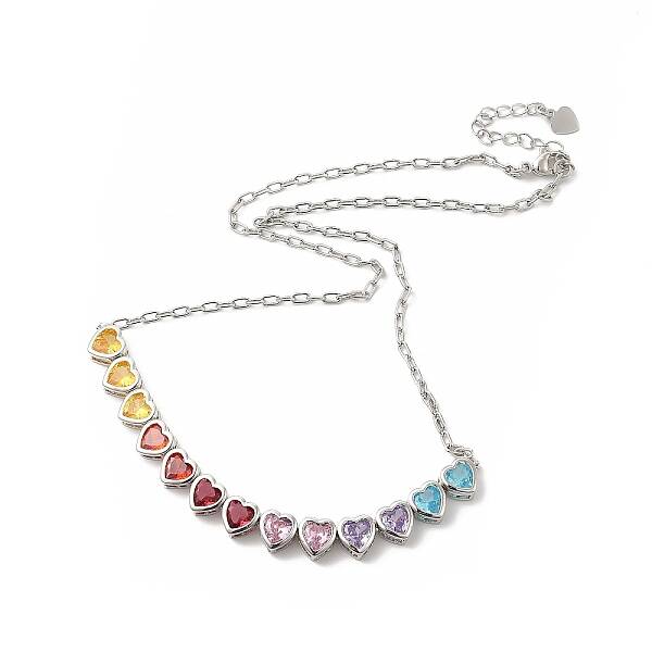 Colorful Cubic Zirconia Heart Pendant Necklace