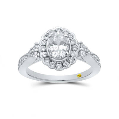 Oval Floral Lab Grown Diamond Engagement Ring | 14K White Gold 1 1/2 CT. TW.
