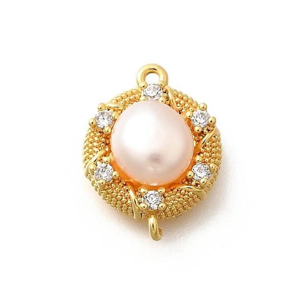 Brass Clear Cubic Zirconia Flat Round Links Connector Charms