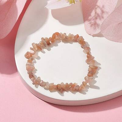 Natural Sunstone Chips Beaded Stretch Bracelets for Women