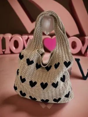 Heart Pattern Crochet Summer Tote Bag for Women, Summer 2024 Large Everything Tote Bag, Large Beach Bags, Trendy High Quality...