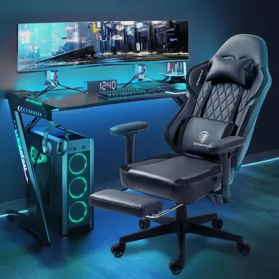 Dowinx Gaming Chair, Massage Game Chair Pu Leather with Headrest and Hanger, Ergonomic Computer Chair with Footrest 300lbs fo...