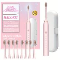 Rechargeable Electric Toothbrush With 8 Counts Brush Heads & 1 Count Travel Case, 1 Box 6 Cleaning Modes Toothbrush, Deep...