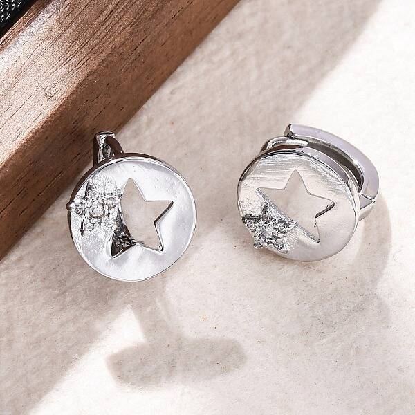 Brass Clear Cubic Zirconia Hoop Earrings